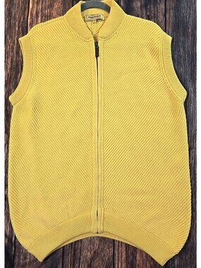 Paul Stuart 100% Merino Wool Yellow Sweater Vest Full Zip Made in Italy Men's L